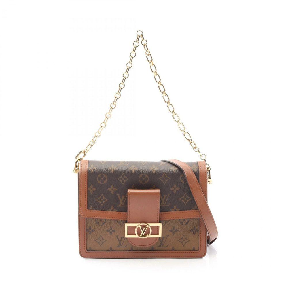 Louis Vuitton Dauphine Shoulder Bag Leather Monogram Reverse Brown Beige